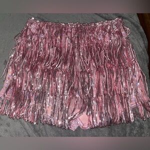 Fashion Nova Glittering Pink Fringe Skirt